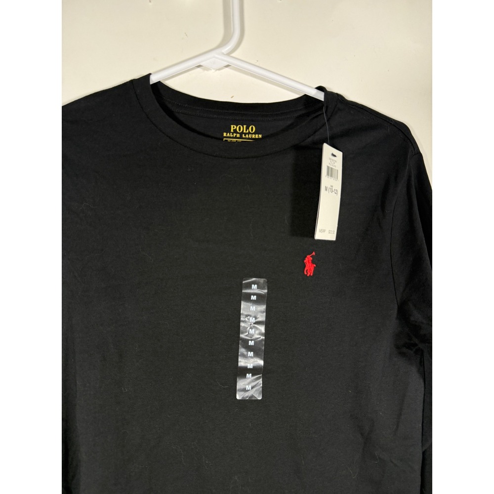 Polo Ralph Lauren Kids Black Long Sleeve T-Shirt Size M 10-12 Red Pony Logo NWT